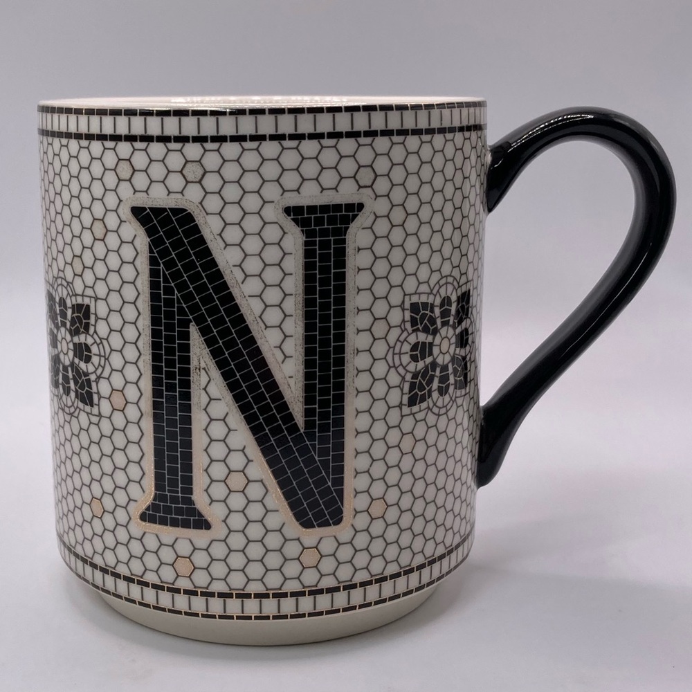 Anthropologie Bistro Tile Margot Monogram Mug featuring the letter "N"